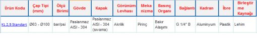 BAKIR ALAŞIMLI BASINÇ ELEMANLI STANDART MANOMETRE